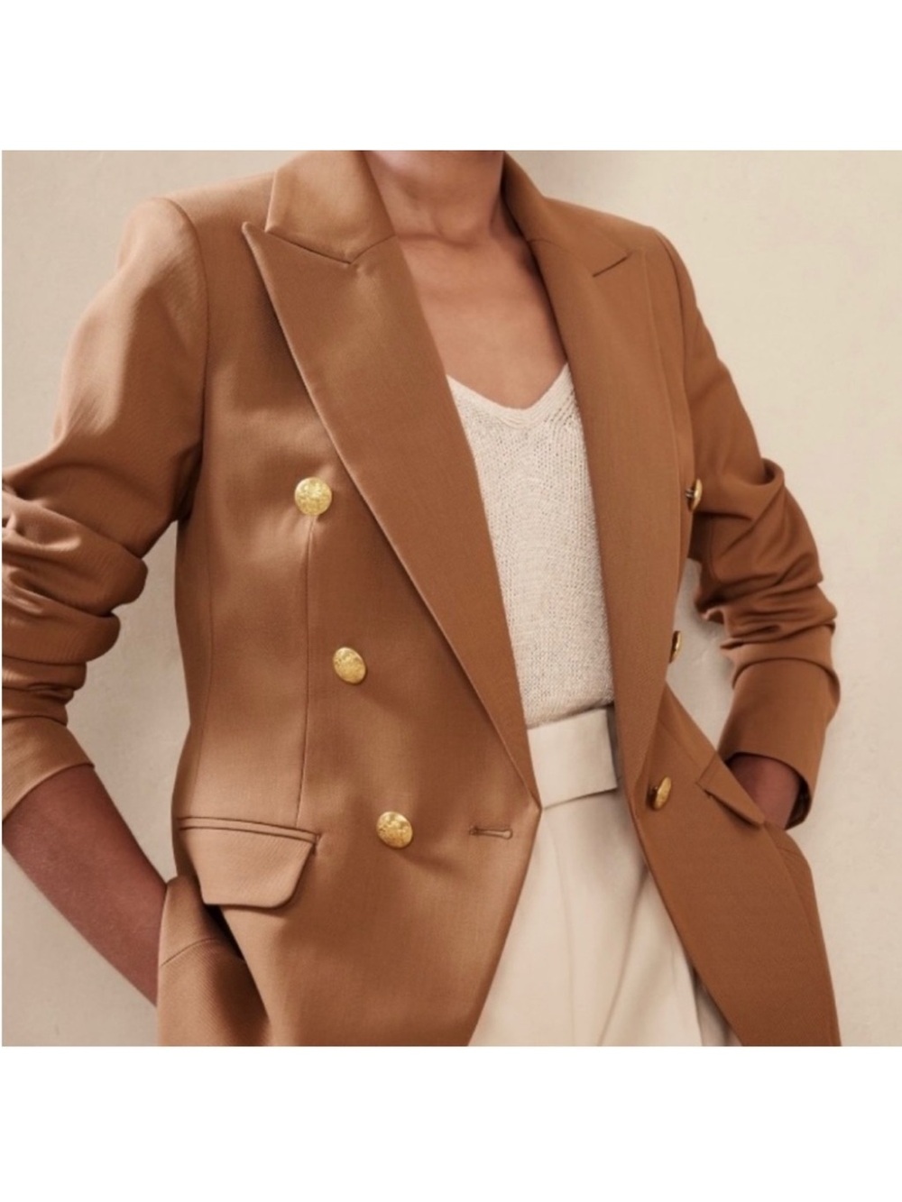 Banana Republic Captains Double Breasted Khaki Camel Tan Gold Blazer sz 20 NWT